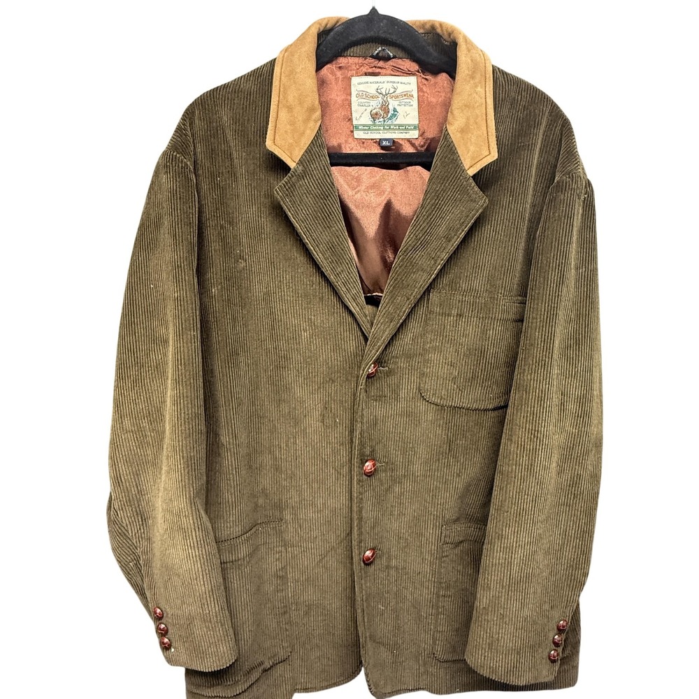 Old School‎ Sportswear Blazer Mens XL Brown Corduroy Leather Collar Pockets